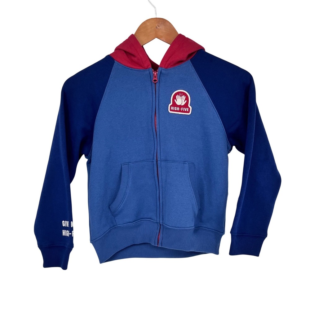 Colorblock High Five Zip Up Hoodie Kids Size 8 Blue‎ Red Casual Sporty School